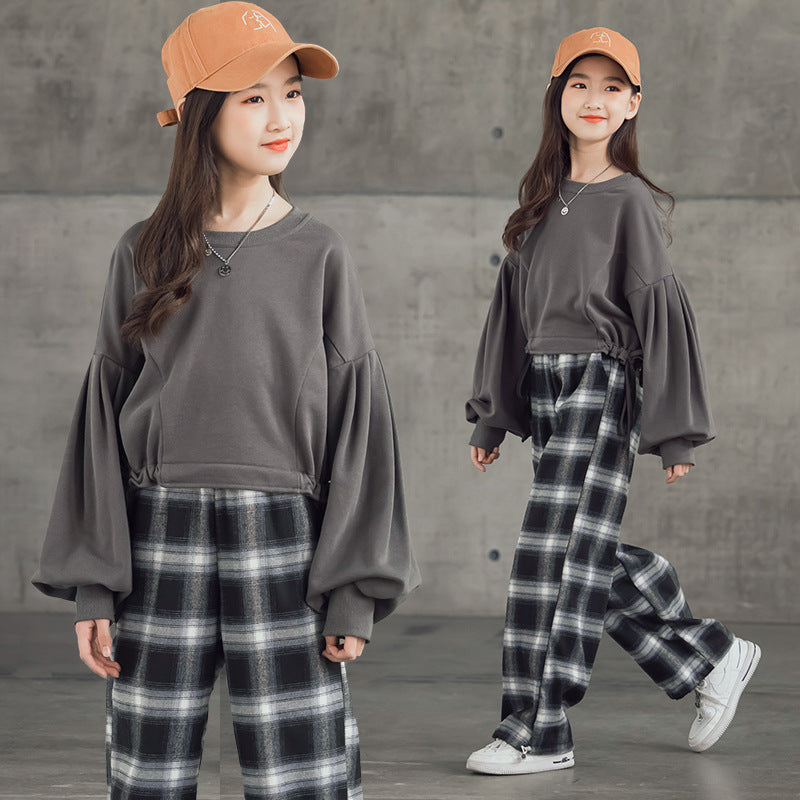 Girls' Suits Western Style Korean Children's Clothing Trendy Plaid Trousers Big Kids