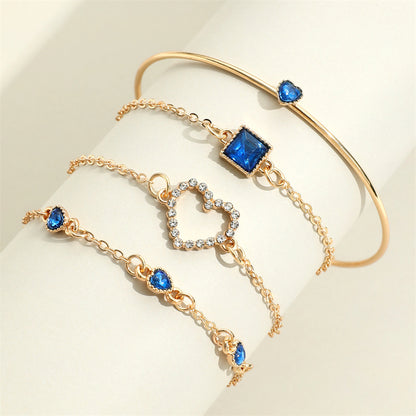 Retro Inlaid Lvzuan Square Chain Heart Bracelet Suit