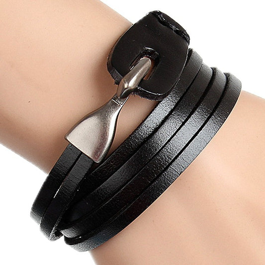 Retro Leather Bracelet 3-ring Winding Leather Hand Strap Hook Wrist Strap Metal Hook Buckle