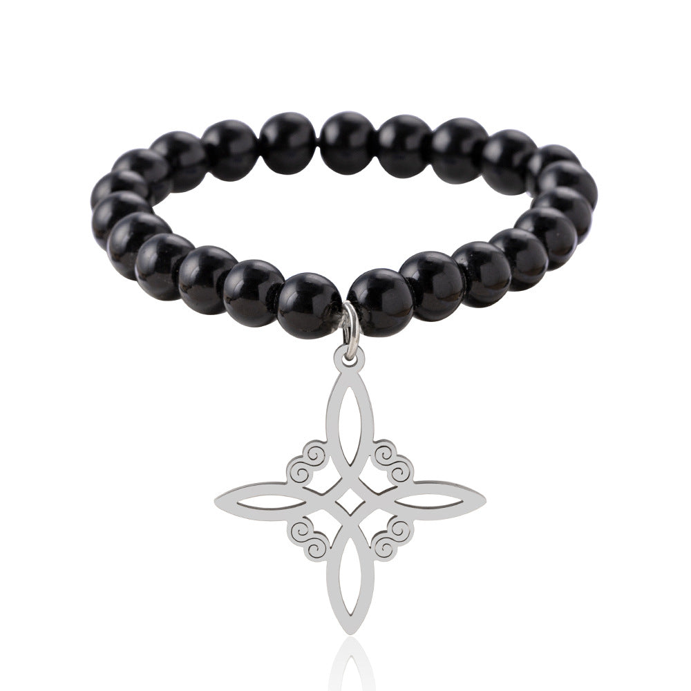 Cross Alloy Pendant Black Beaded Bracelet