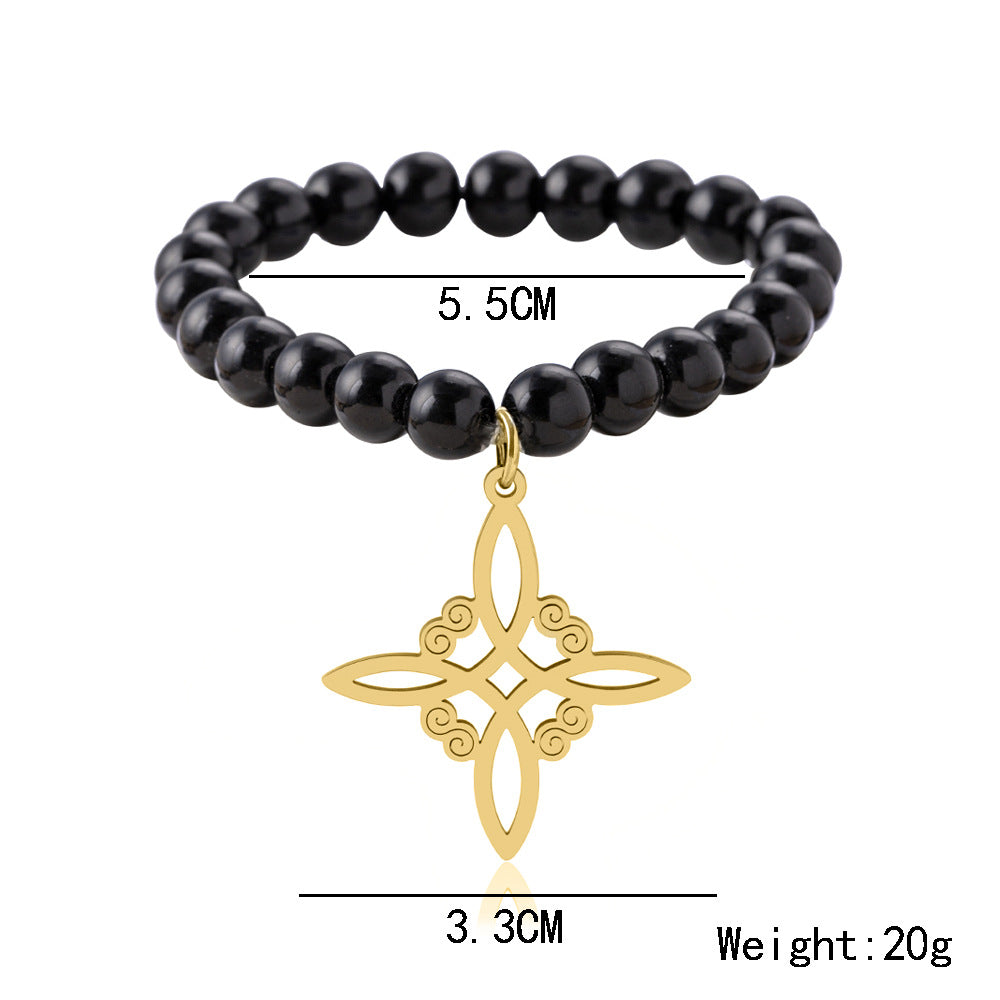 Cross Alloy Pendant Black Beaded Bracelet