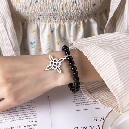 Cross Alloy Pendant Black Beaded Bracelet