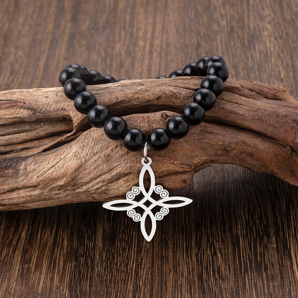 Cross Alloy Pendant Black Beaded Bracelet